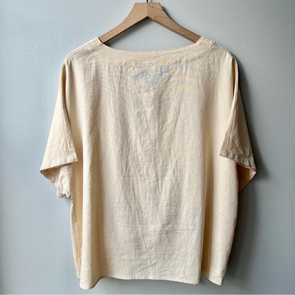 Anne Klein Top Blouse Shirt Career Linen Blended Solid Navy Blue Size L Large - Picture 4 of 12